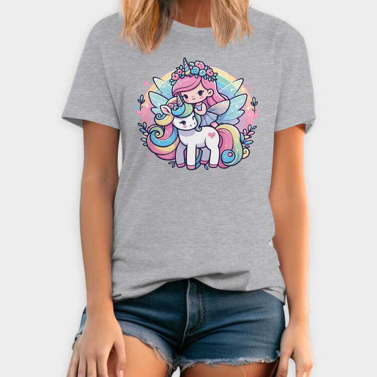Kawaii Fairy Riding Unicorn, Tricou Barbati (Unisex)