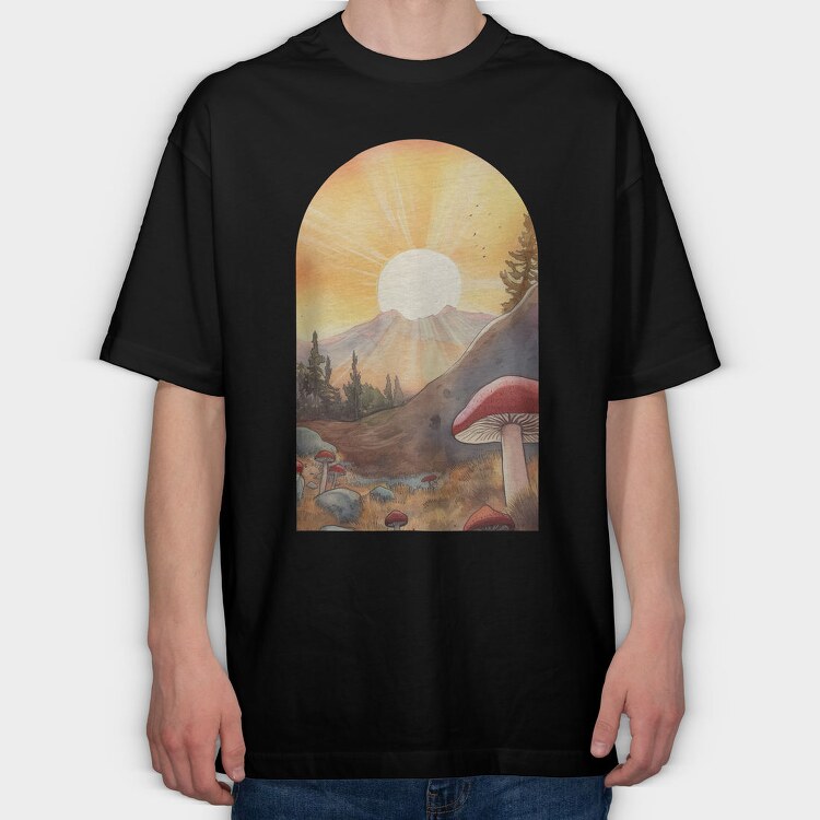 Sunset Mushrooms Light, Tricou Oversize Barbati (Unisex)