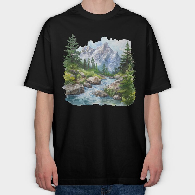 Stream Snowy Mountain, Tricou Oversize Barbati (Unisex)