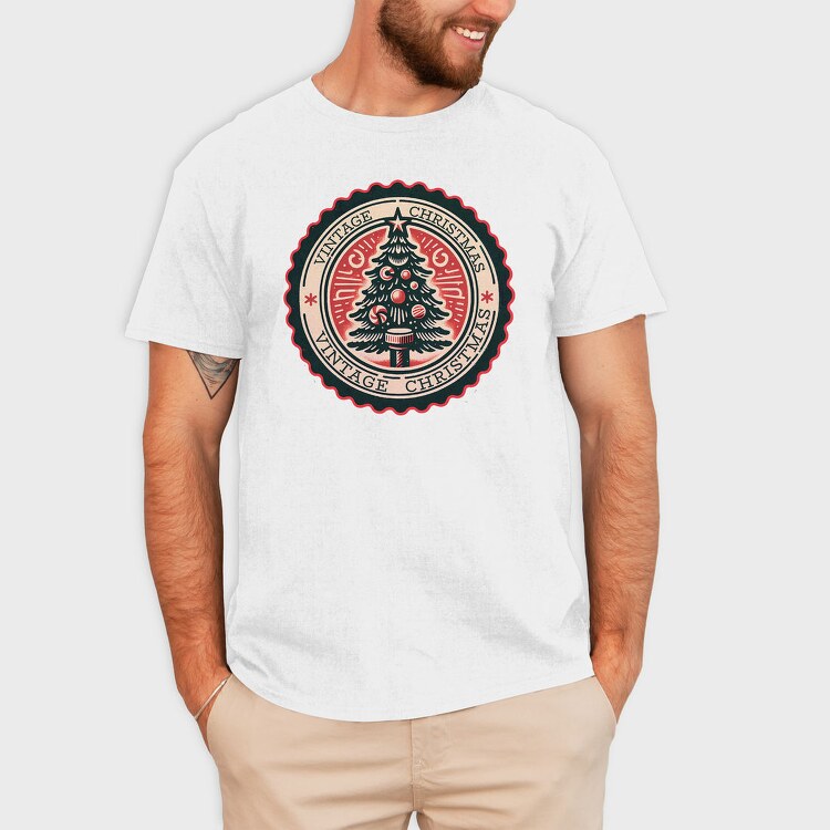 Vintage Christmas Tree Emblem, Tricou Barbati (Unisex)
