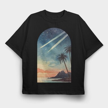 Sunset Ocean Palm Trees, Tricou Oversize Barbati (Unisex)