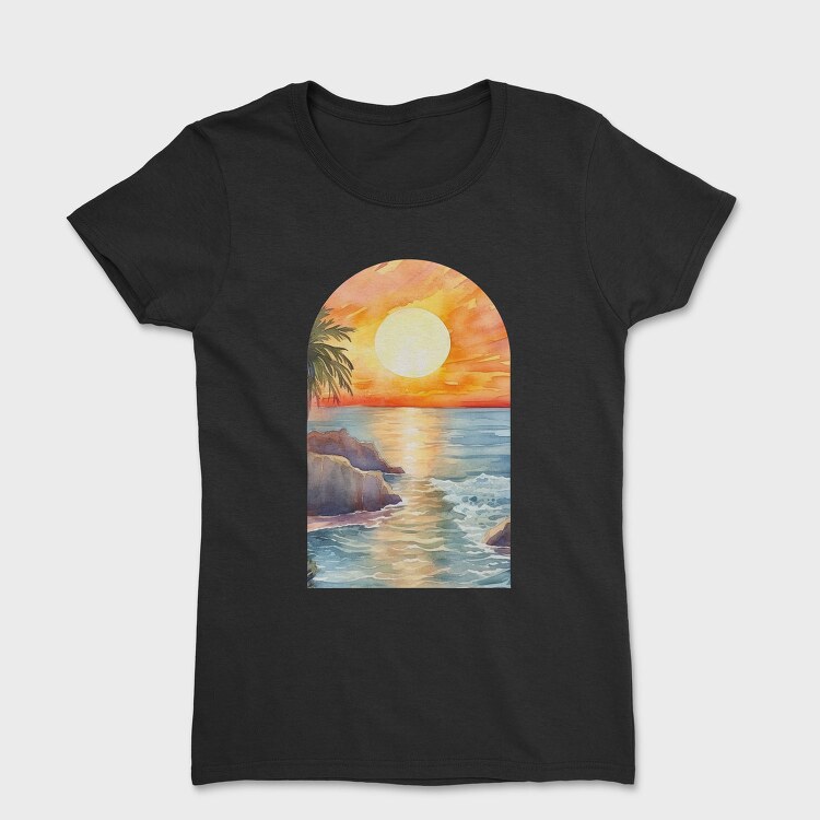 Sunset Ocean Rocky, Tricou Femei