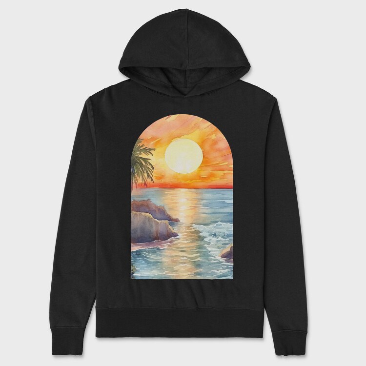 Sunset Ocean Rocky, Hanorac Oversize Barbati (Unisex)