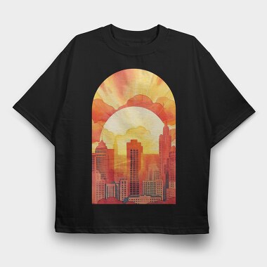 Sunset Vintage Cityscape, Tricou Oversize Barbati (Unisex)
