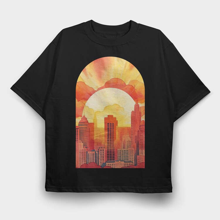 Sunset Vintage Cityscape, Tricou Oversize Barbati (Unisex)