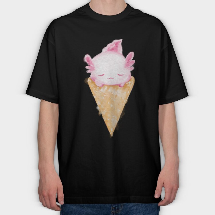 Axolotl Ice Cream Watercolor, Tricou Oversize Barbati (Unisex)