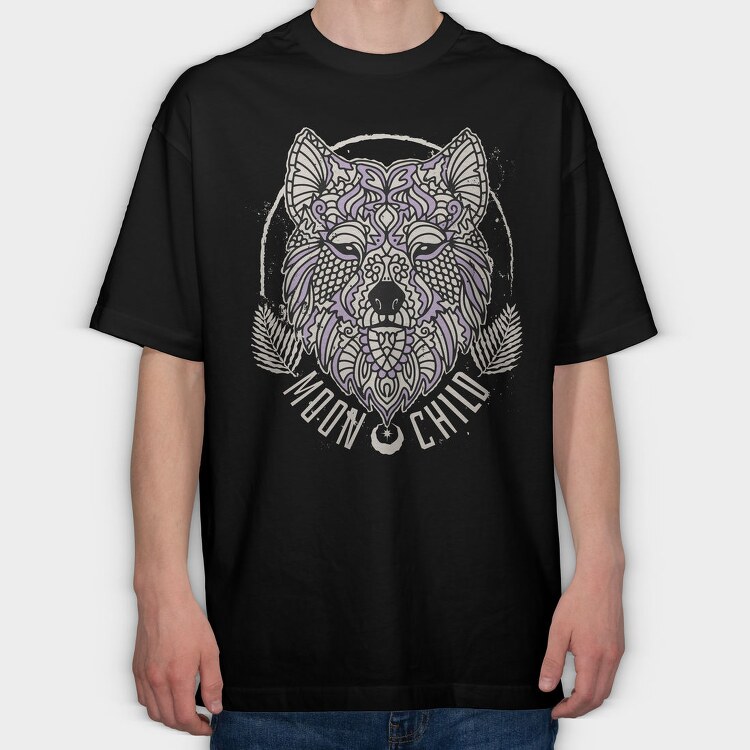 Mandala Wolf Moon Child Tote, Tricou Oversize Barbati (Unisex)