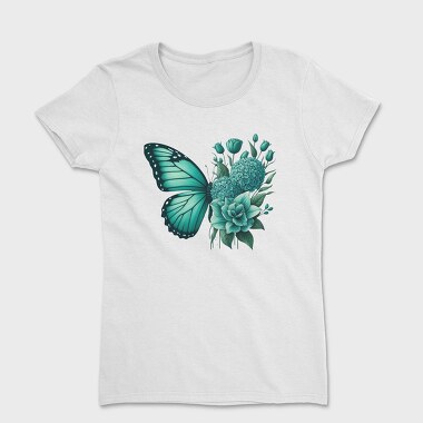 Teal Butterfly Floral, Tricou Femei