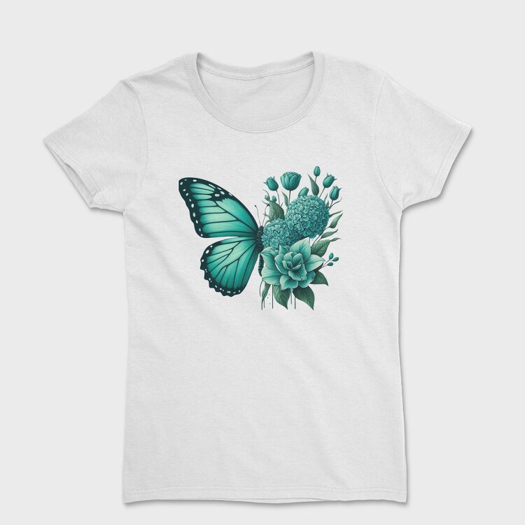 Teal Butterfly Floral, Tricou Femei