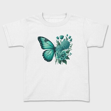 Teal Butterfly Floral, Tricou Copii