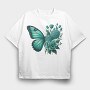Teal Butterfly Floral, Tricou Oversize Barbati (Unisex)