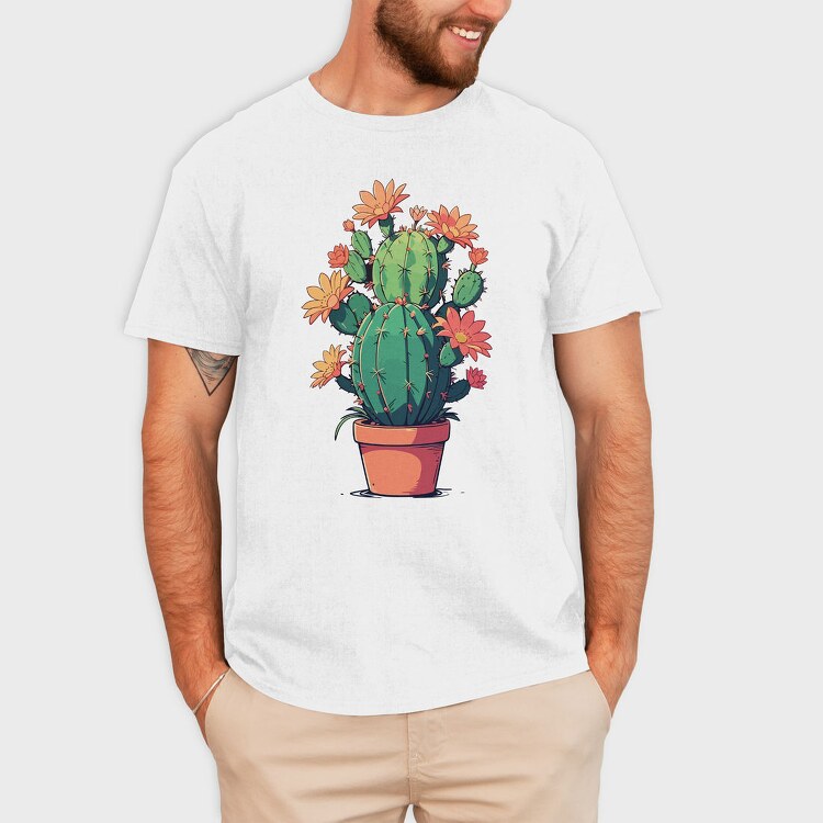 Cactus With Yellow Flowers, Tricou Barbati (Unisex)