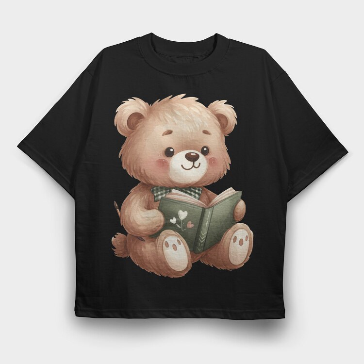 Teddy Bear Reading, Tricou Oversize Barbati (Unisex)