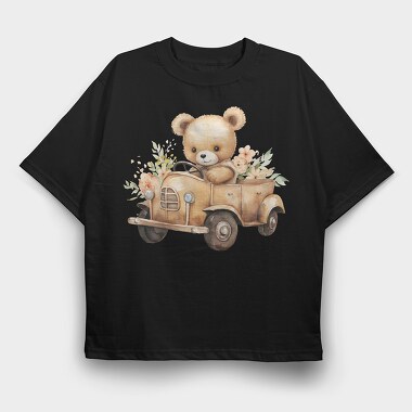 Teddy Car Flowers, Tricou Oversize Barbati (Unisex)