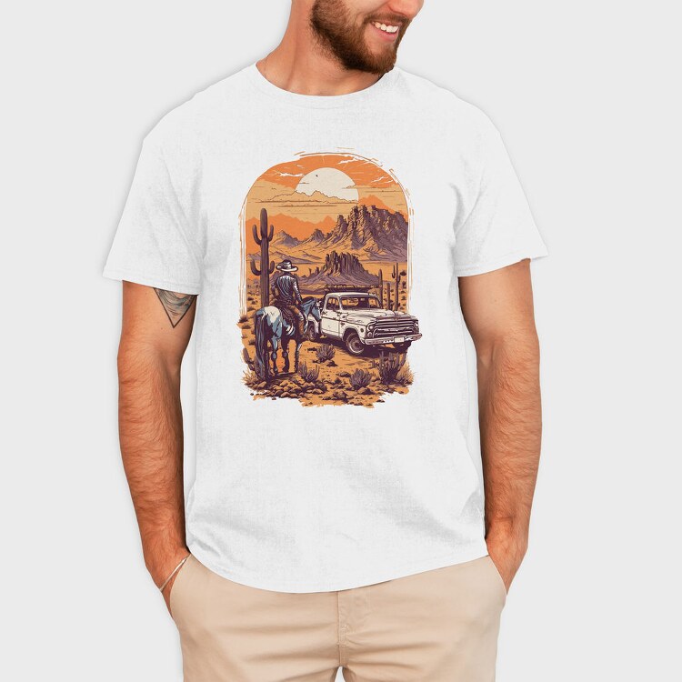 Vintage Cowboy And Truck, Tricou Barbati (Unisex)
