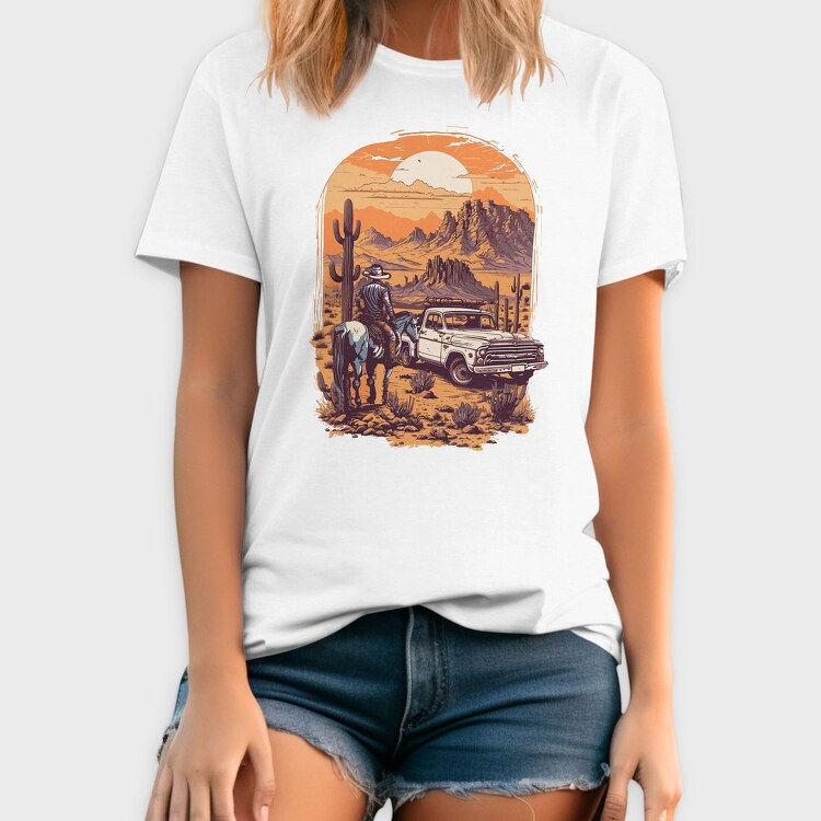 Vintage Cowboy And Truck, Tricou Barbati (Unisex)