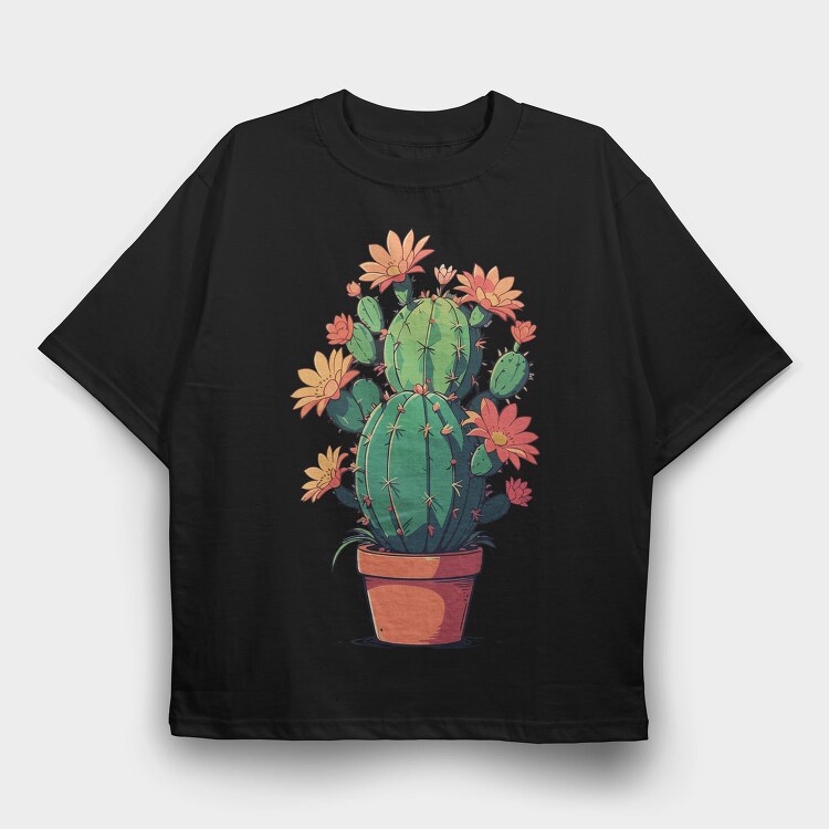 Cactus With Yellow Flowers, Tricou Oversize Barbati (Unisex)