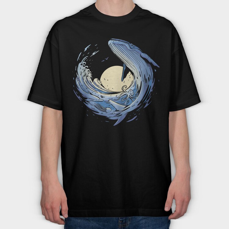 Ocean Wave Whale Sea Animals, Tricou Oversize Barbati (Unisex)