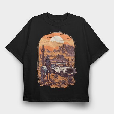 Vintage Cowboy And Truck, Tricou Oversize Barbati (Unisex)