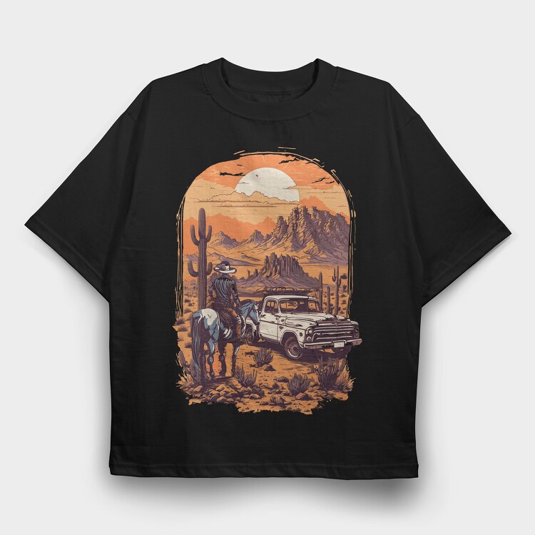 Vintage Cowboy And Truck, Tricou Oversize Barbati (Unisex)
