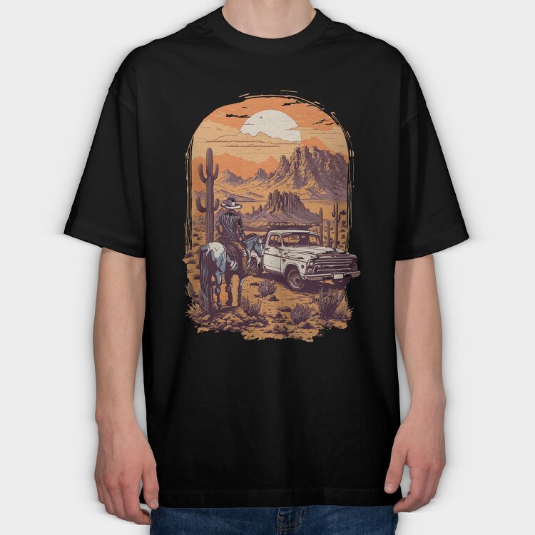 Vintage Cowboy And Truck, Tricou Oversize Barbati (Unisex)