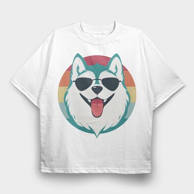 Cool Husky With Sunglasses Face, Tricou Oversize Barbati (Unisex)