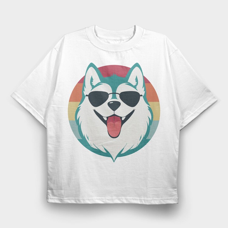 Cool Husky With Sunglasses Face, Tricou Oversize Barbati (Unisex)