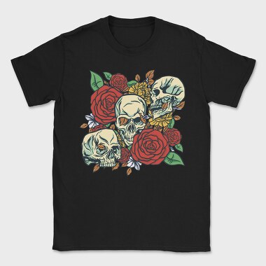 Cool Skulls And Roses, Tricou Barbati (Unisex)