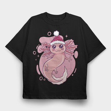 Axolotl In Christmas Hat, Tricou Oversize Barbati (Unisex)
