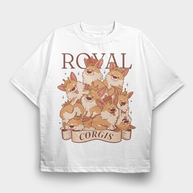 Corgi Dogs With Crowns Royal, Tricou Oversize Barbati (Unisex)