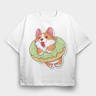 Corgi Donut Joy, Tricou Oversize Barbati (Unisex)