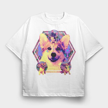 Corgi Psychedelic Collage, Tricou Oversize Barbati (Unisex)