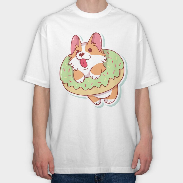 Corgi Donut Joy, Tricou Oversize Barbati (Unisex)