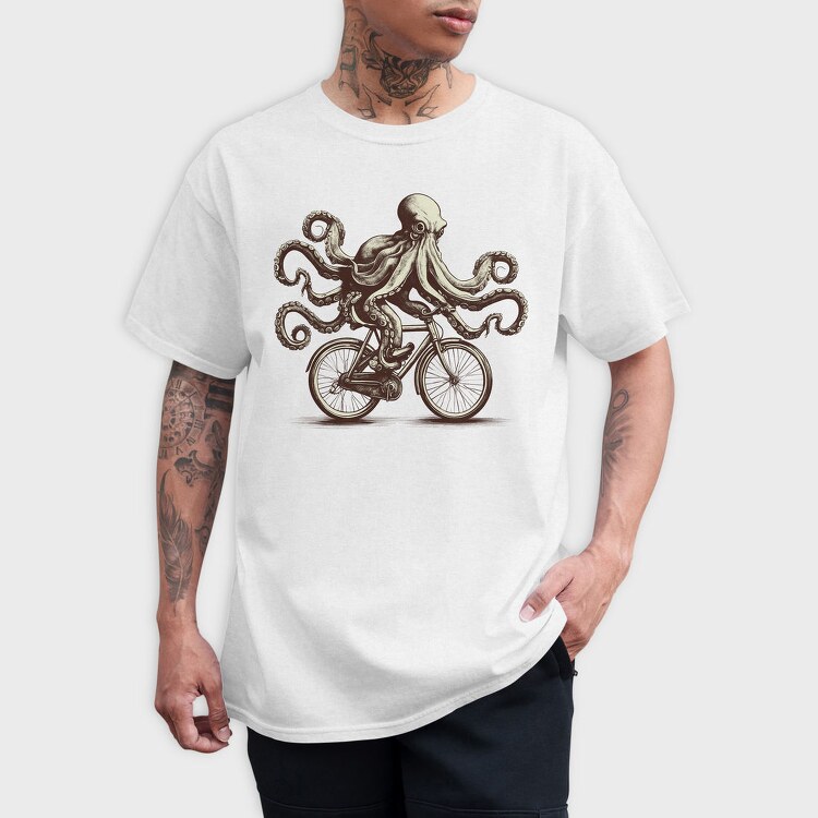 Octopus On Bicycle Ride, Tricou Barbati (Unisex)