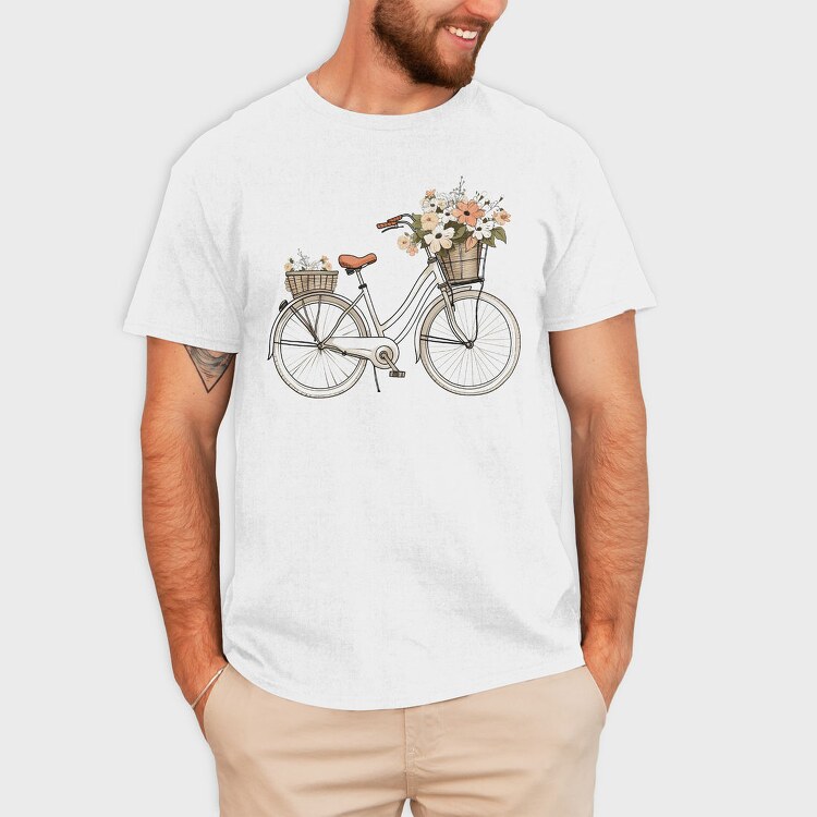 Vintage Floral Bicycle, Tricou Barbati (Unisex)
