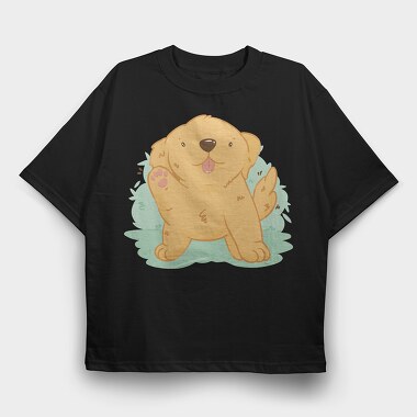 Kawaii Golden Retriever Dog, Tricou Oversize Barbati (Unisex)