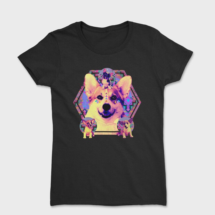 Corgi Psychedelic Collage, Tricou Femei