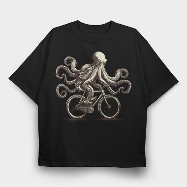 Octopus On Bicycle Ride, Tricou Oversize Barbati (Unisex)
