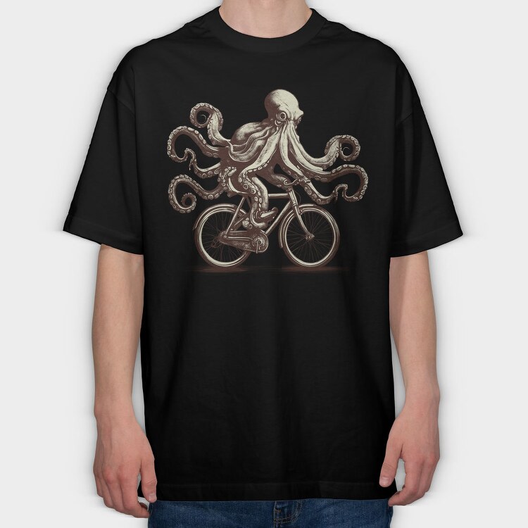 Octopus On Bicycle Ride, Tricou Oversize Barbati (Unisex)