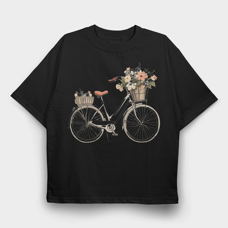 Vintage Floral Bicycle, Tricou Oversize Barbati (Unisex)