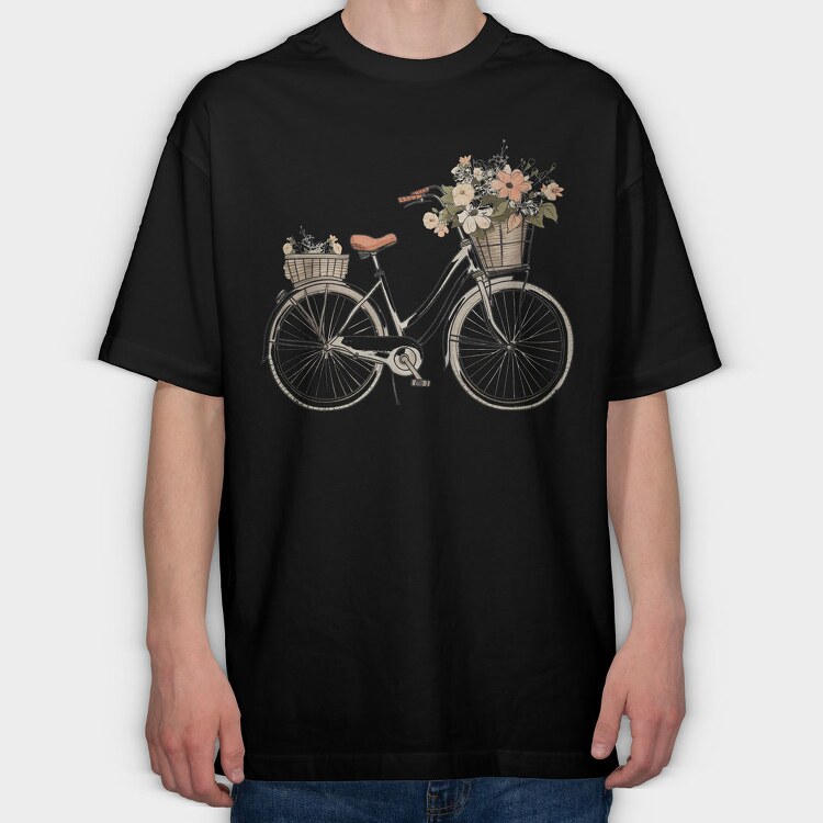 Vintage Floral Bicycle, Tricou Oversize Barbati (Unisex)
