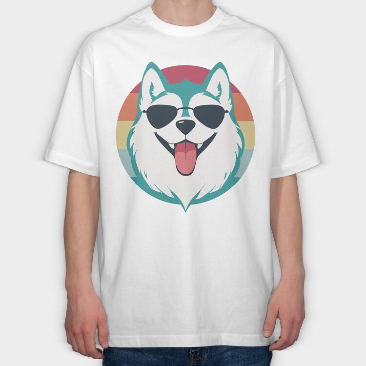 Cool Husky With Sunglasses Face, Tricou Oversize Barbati (Unisex)