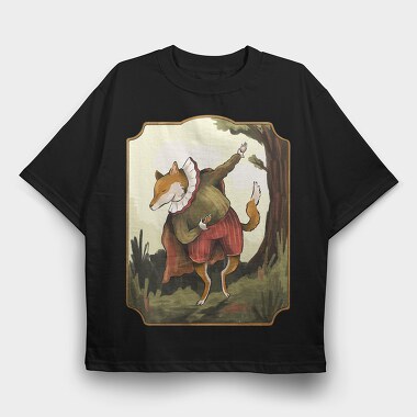 Vintage Fox Coat Illustrations, Tricou Oversize Barbati (Unisex)