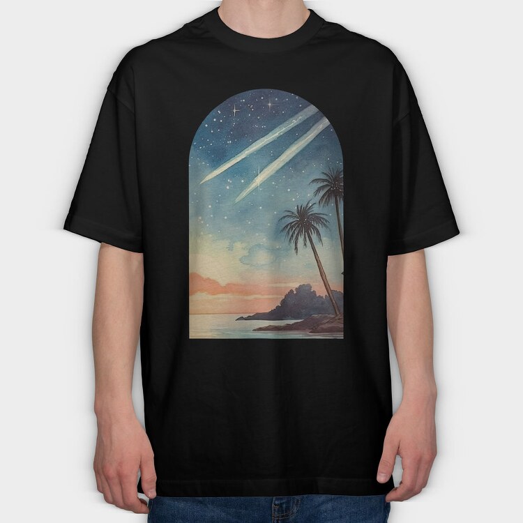 Sunset Ocean Palm Trees, Tricou Oversize Barbati (Unisex)