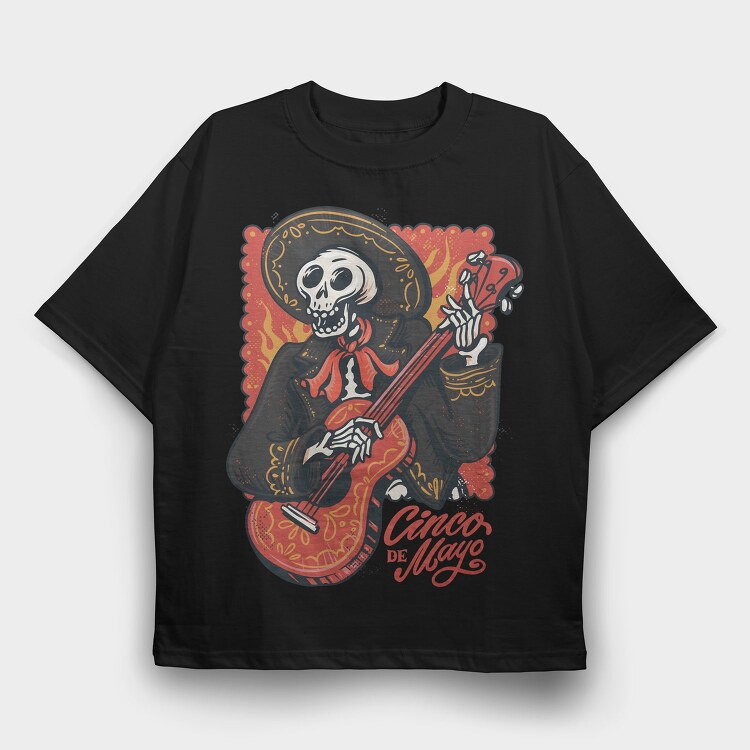 Mariachi Skeleton Cinco De Mayo Vintage, Tricou Oversize Barbati (Unisex)