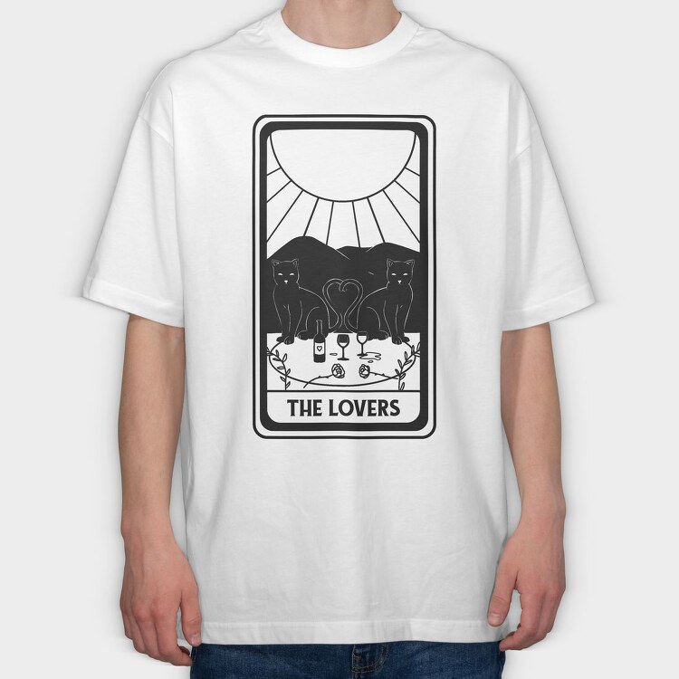 Cool Lovers Tarot Card The Cat, Tricou Oversize Barbati (Unisex)
