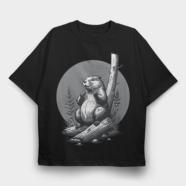 Contemplative Beaver, Tricou Oversize Barbati (Unisex)