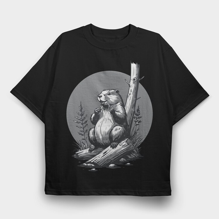 Contemplative Beaver, Tricou Oversize Barbati (Unisex)
