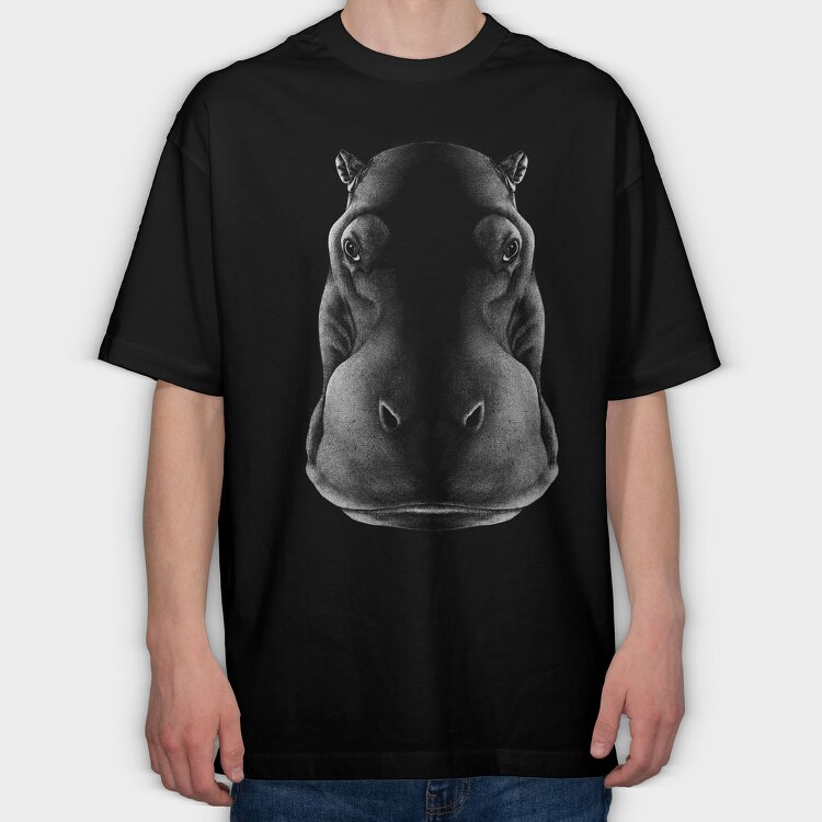 Monochrome Hippo Head, Tricou Oversize Barbati (Unisex)