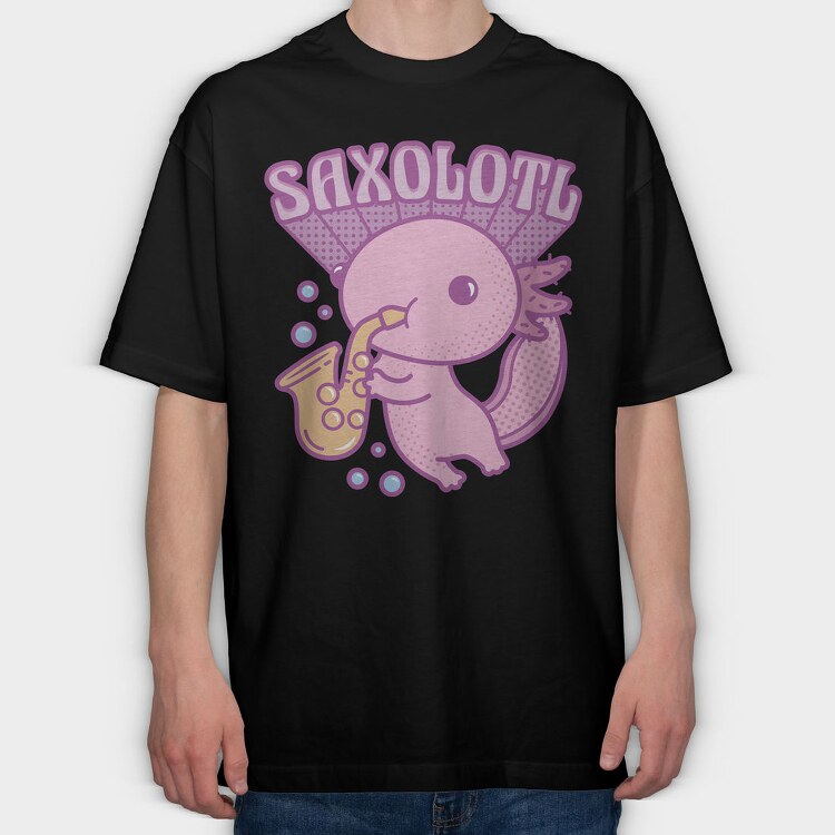 Axolotl Playing Saxophone Saxolotl, Tricou Oversize Barbati (Unisex)